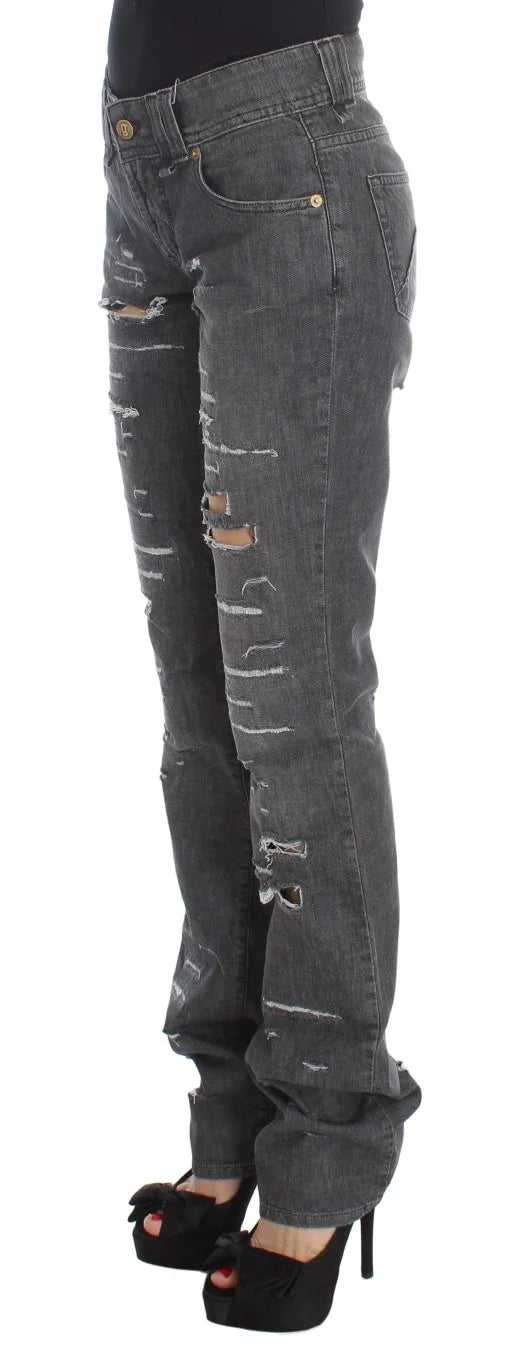 John Galliano Gray Wash Cotton Torn Straight Fit Jeans - Zeiniez