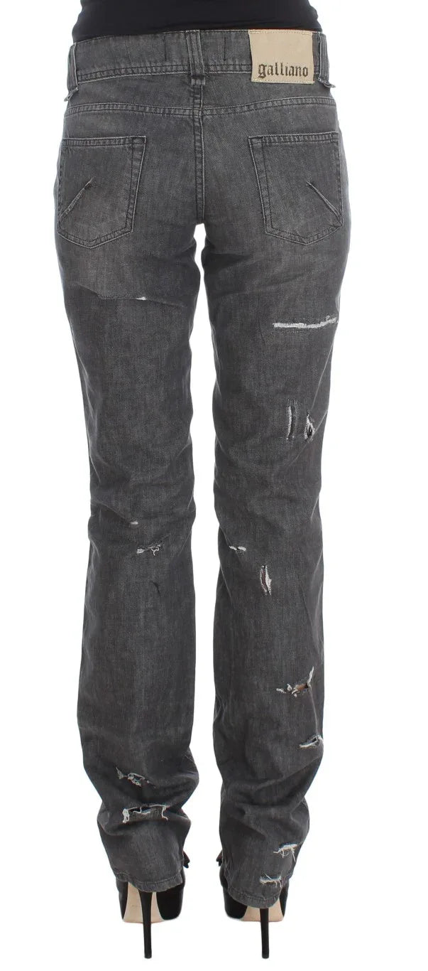 John Galliano Gray Wash Cotton Torn Straight Fit Jeans - Zeiniez