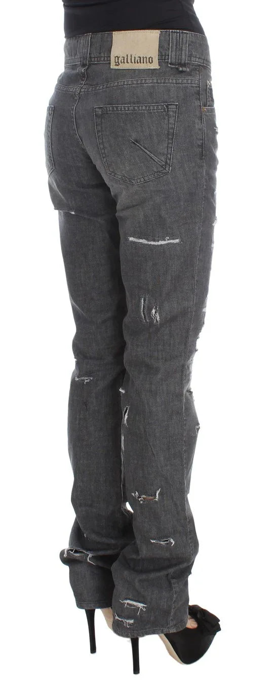 John Galliano Gray Wash Cotton Torn Straight Fit Jeans - Zeiniez