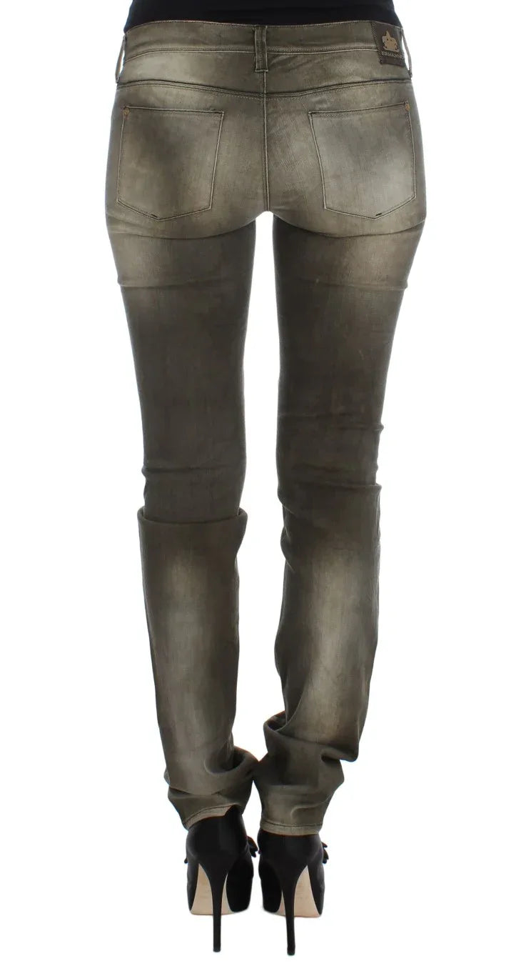 Ermanno Scervino Gray Wash Cotton Blend Slim Fit Jeans - Zeiniez