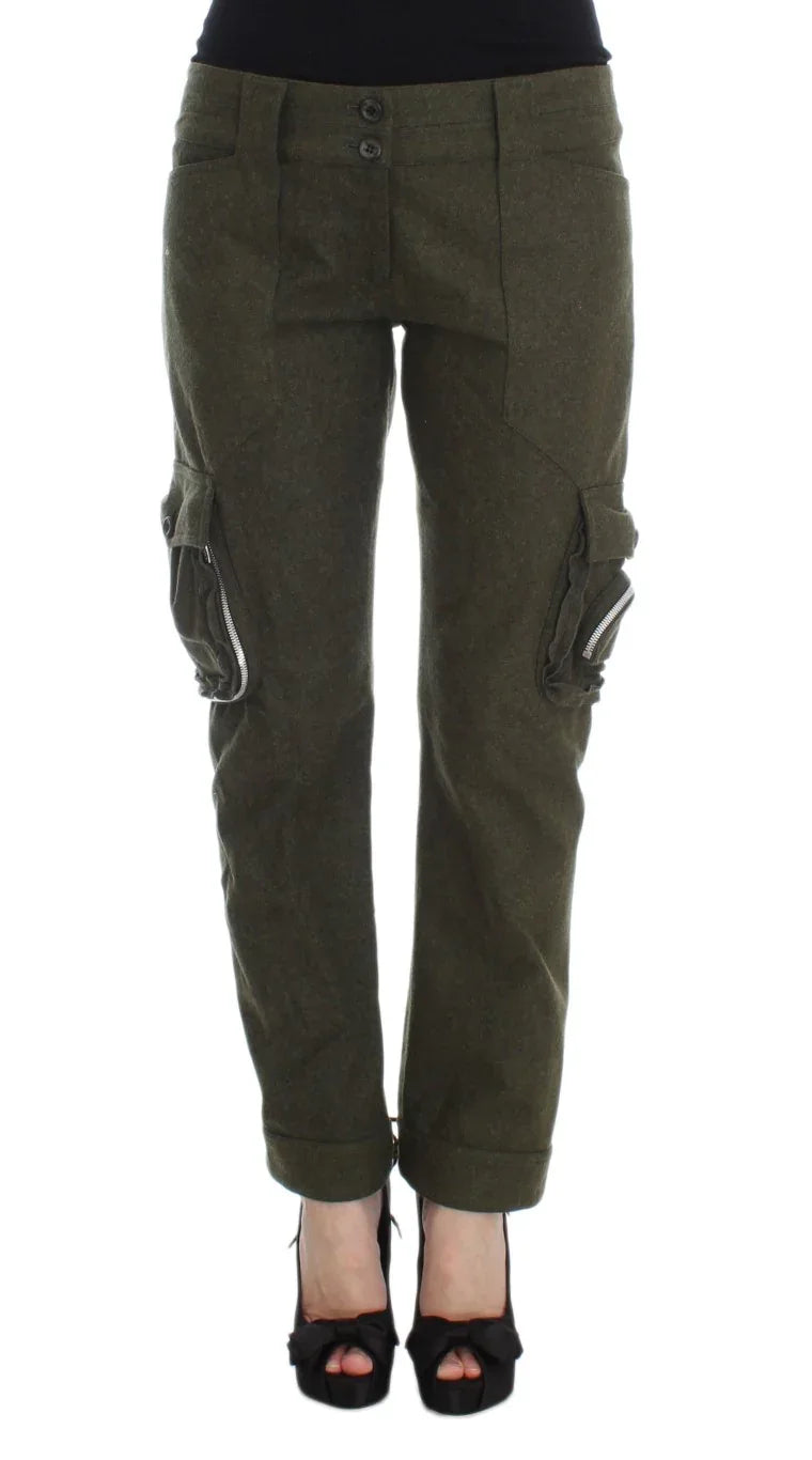Ermanno Scervino Green Wool Blend Loose Fit Cargo Pants - Zeiniez
