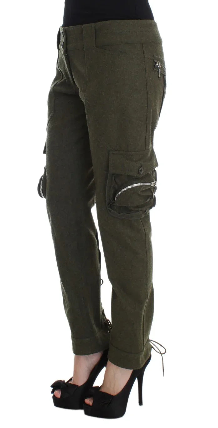 Ermanno Scervino Green Wool Blend Loose Fit Cargo Pants - Zeiniez