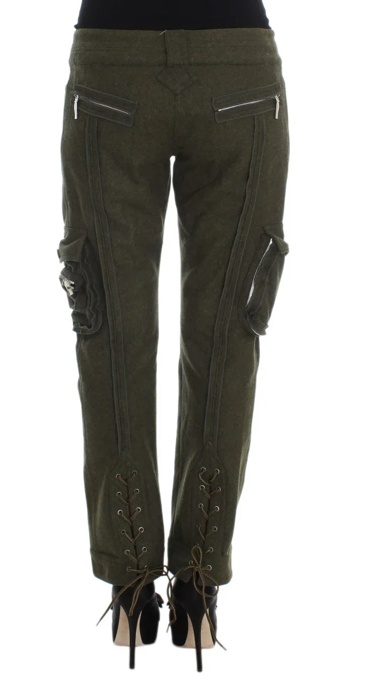 Ermanno Scervino Green Wool Blend Loose Fit Cargo Pants - Zeiniez