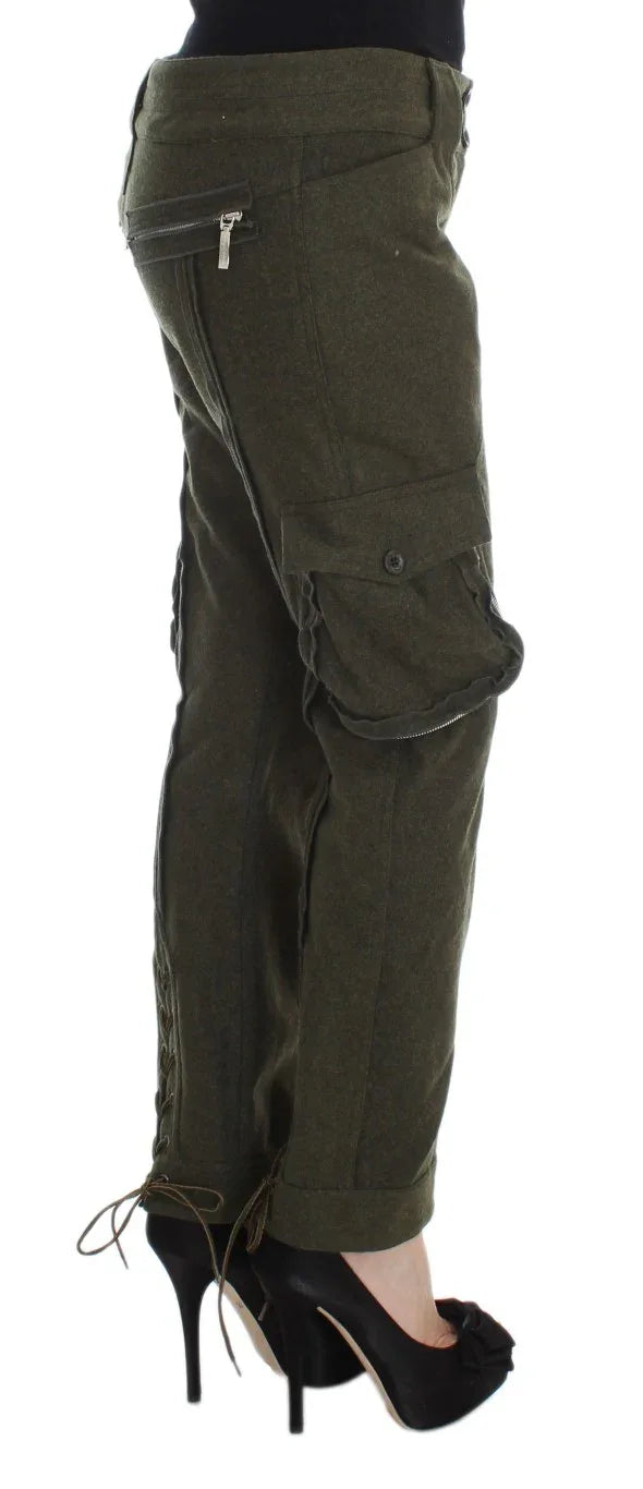 Ermanno Scervino Green Wool Blend Loose Fit Cargo Pants - Zeiniez