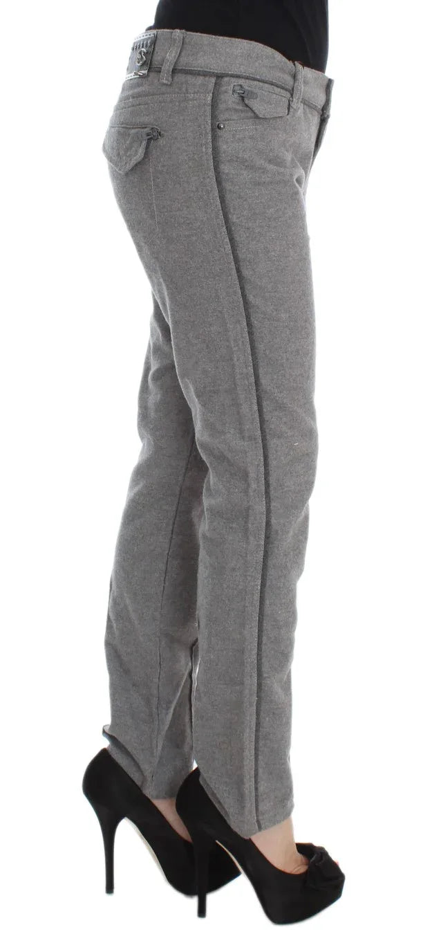 Ermanno Scervino Gray Cotton Straight Fit Casual Pants - Zeiniez