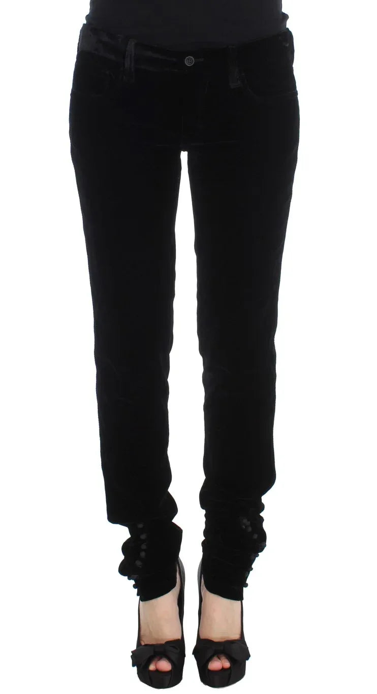 Ermanno Scervino Black Viscose Blend Velvet Slim Fit Pants - Zeiniez