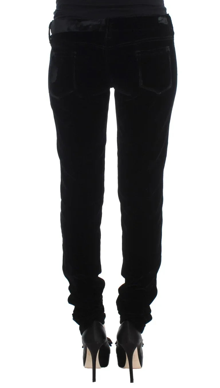 Ermanno Scervino Black Viscose Blend Velvet Slim Fit Pants - Zeiniez