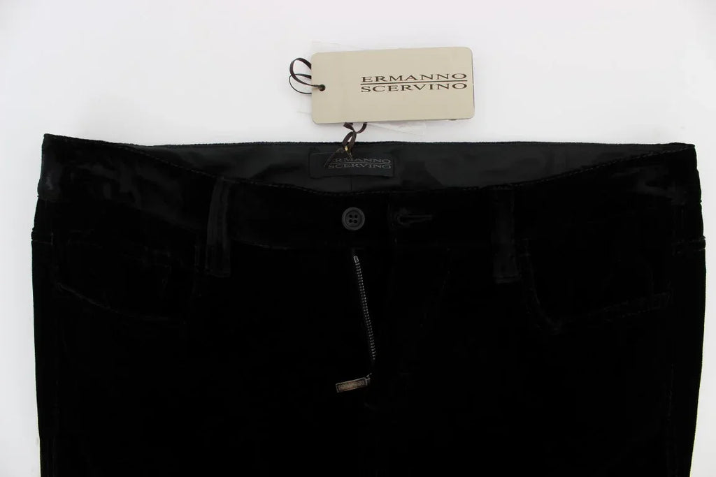 Ermanno Scervino Black Viscose Blend Velvet Slim Fit Pants - Zeiniez