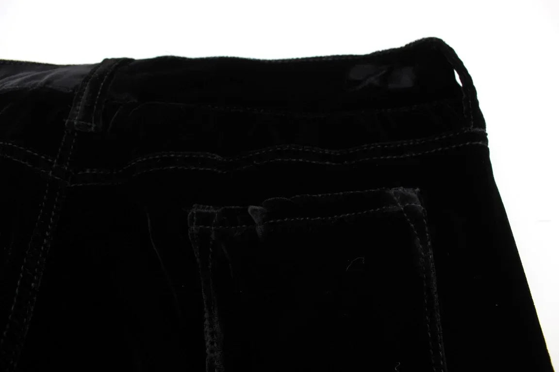Ermanno Scervino Black Viscose Blend Velvet Slim Fit Pants - Zeiniez