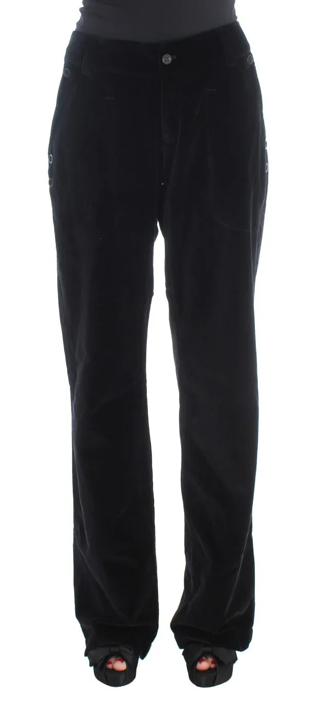 Ermanno Scervino Black Velvet Cotton Straight Legs Pants - Zeiniez
