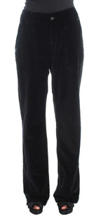 Ermanno Scervino Black Velvet Cotton Straight Legs Pants - Zeiniez