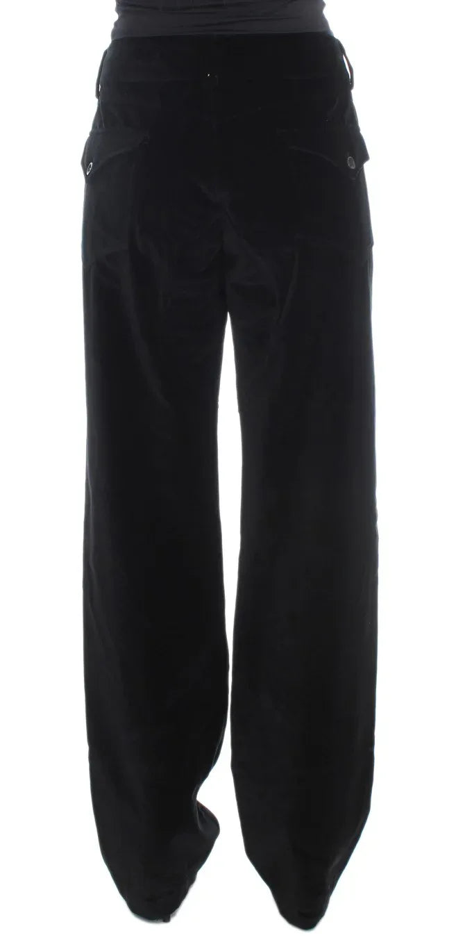 Ermanno Scervino Black Velvet Cotton Straight Legs Pants - Zeiniez