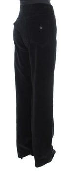 Ermanno Scervino Black Velvet Cotton Straight Legs Pants - Zeiniez