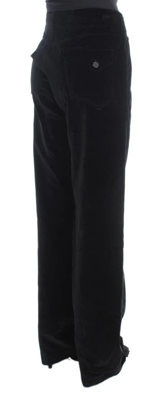 Ermanno Scervino Black Velvet Cotton Straight Legs Pants - Zeiniez