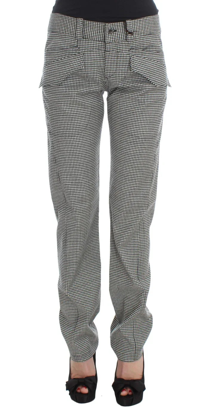 Ermanno Scervino Black White Checkered Cotton Casual Pants - Zeiniez