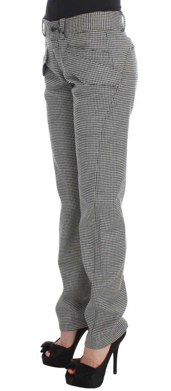 Ermanno Scervino Black White Checkered Cotton Casual Pants - Zeiniez
