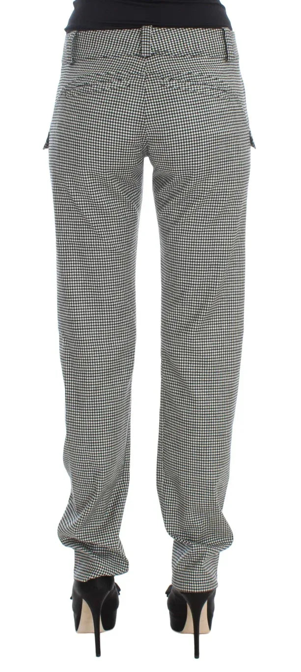 Ermanno Scervino Black White Checkered Cotton Casual Pants - Zeiniez