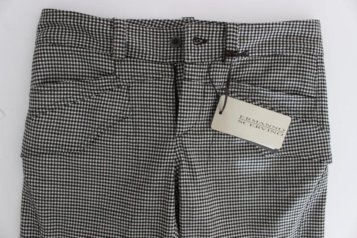 Ermanno Scervino Black White Checkered Cotton Casual Pants - Zeiniez