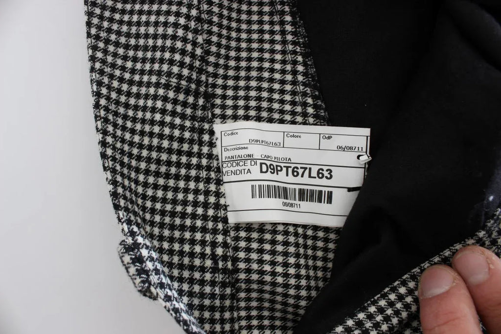 Ermanno Scervino Black White Checkered Cotton Casual Pants - Zeiniez