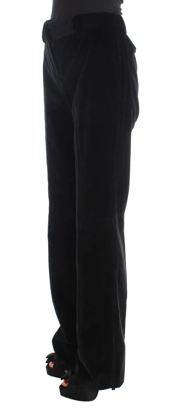 Ermanno Scervino Black Velvet Cotton Straight Legs Pants - Zeiniez