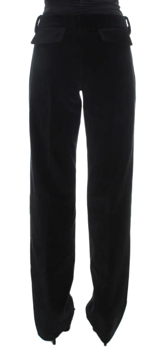 Ermanno Scervino Black Velvet Cotton Straight Legs Pants - Zeiniez