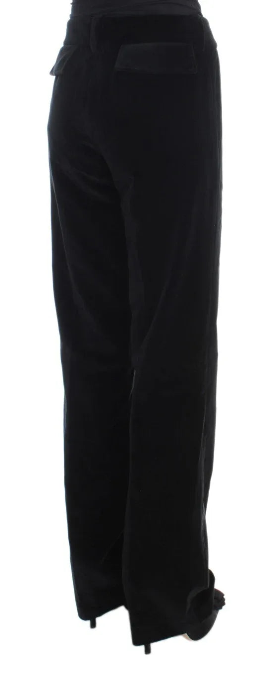 Ermanno Scervino Black Velvet Cotton Straight Legs Pants - Zeiniez