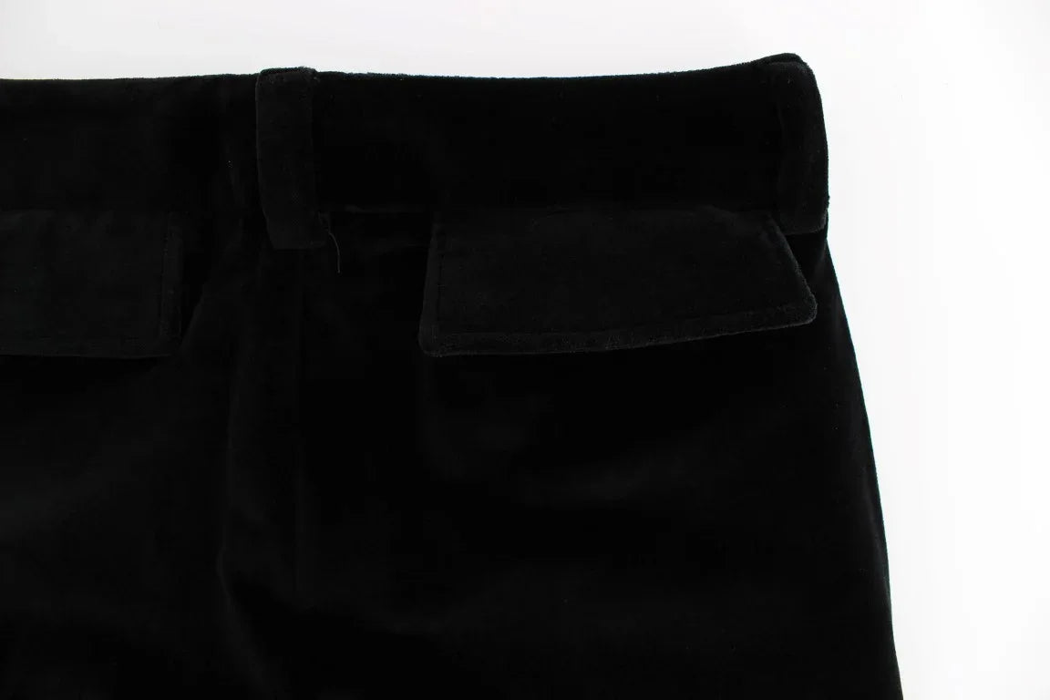Ermanno Scervino Black Velvet Cotton Straight Legs Pants - Zeiniez