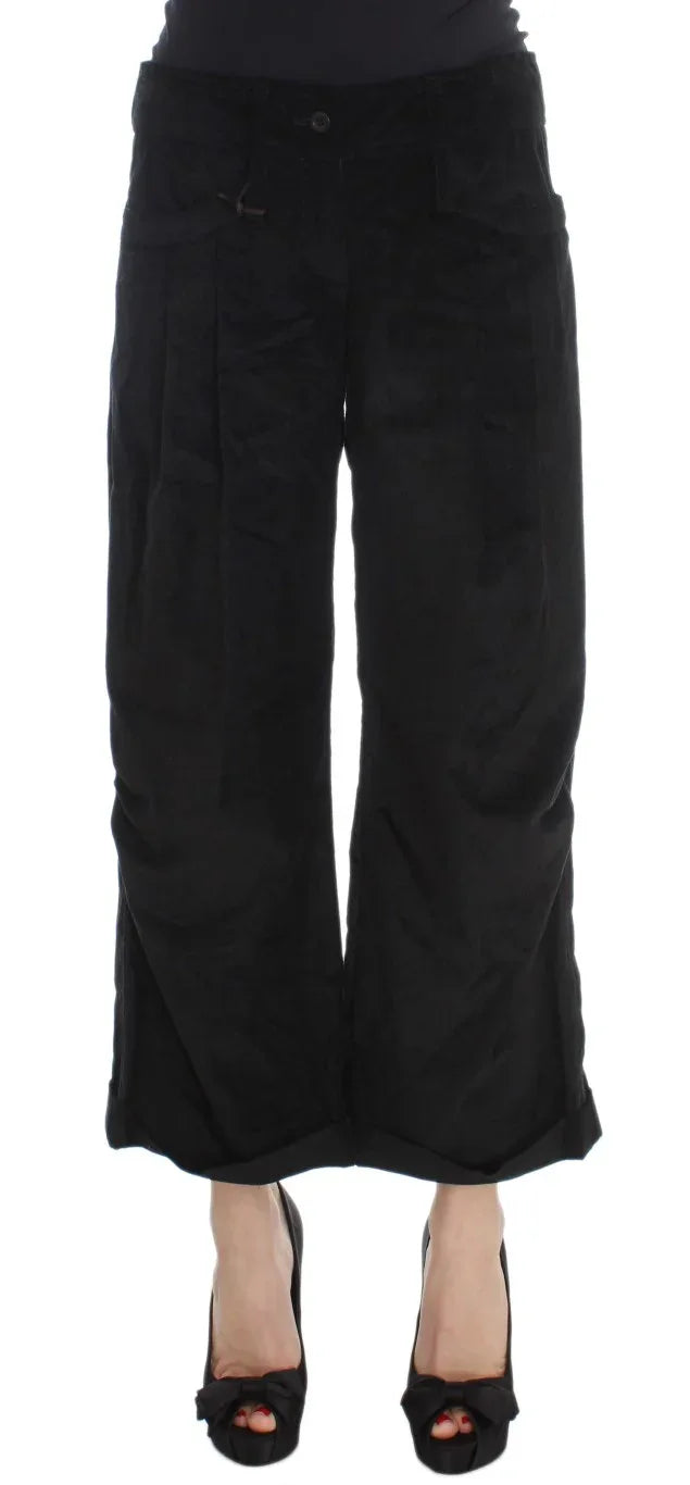 Ermanno Scervino Black Velvet Cotton Capri Bootcut Pants - Zeiniez