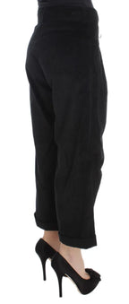 Ermanno Scervino Black Velvet Cotton Capri Bootcut Pants - Zeiniez