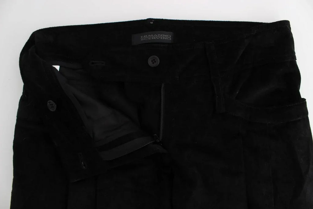 Ermanno Scervino Black Velvet Cotton Capri Bootcut Pants - Zeiniez