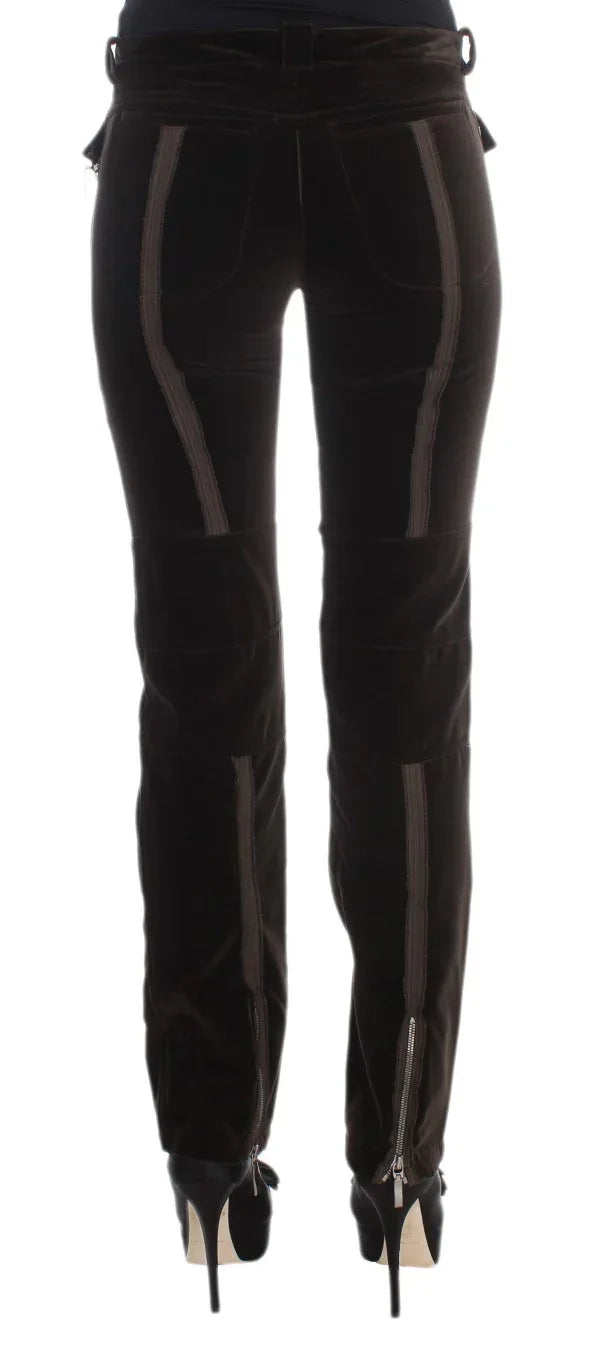 Ermanno Scervino Brown Cotton Velvet Zippers Slim Fit Pants - Zeiniez