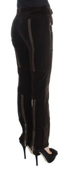 Ermanno Scervino Brown Cotton Velvet Zippers Slim Fit Pants - Zeiniez