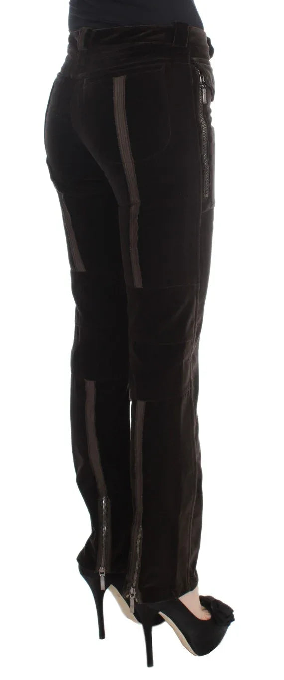 Ermanno Scervino Brown Cotton Velvet Zippers Slim Fit Pants - Zeiniez