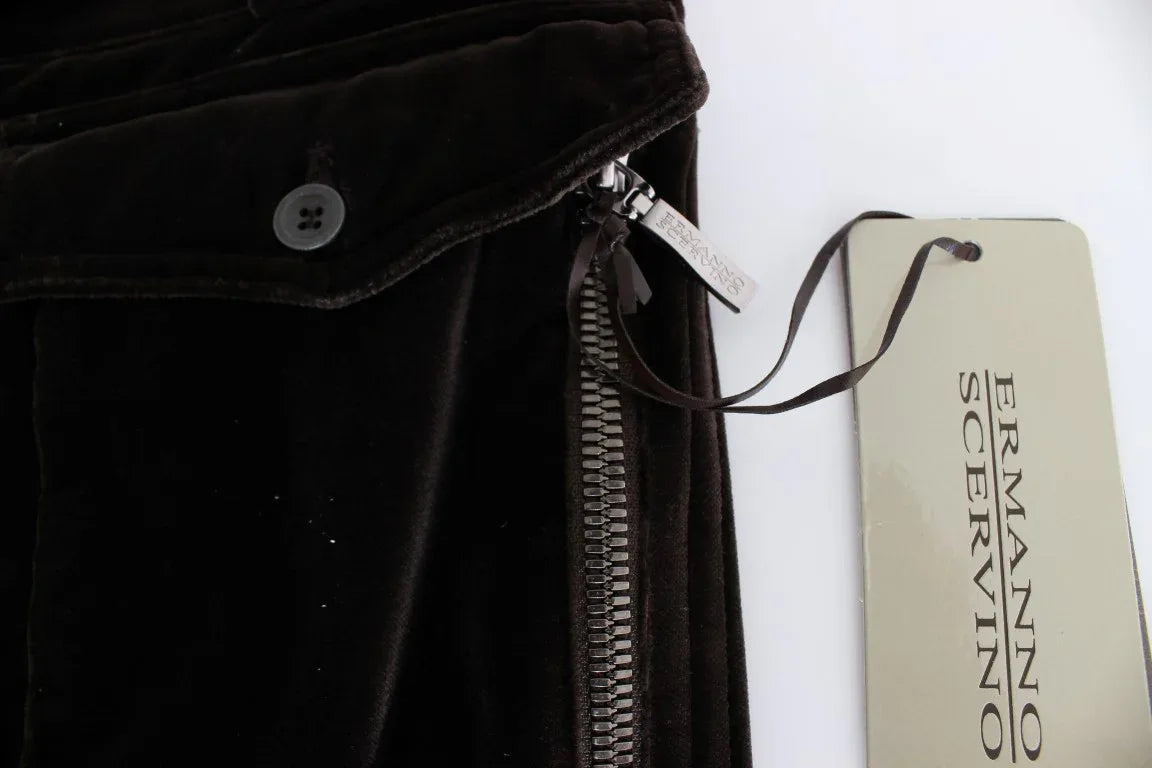 Ermanno Scervino Brown Cotton Velvet Zippers Slim Fit Pants - Zeiniez