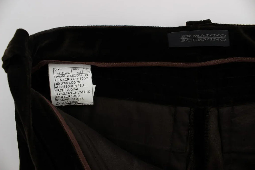 Ermanno Scervino Brown Cotton Velvet Zippers Slim Fit Pants - Zeiniez