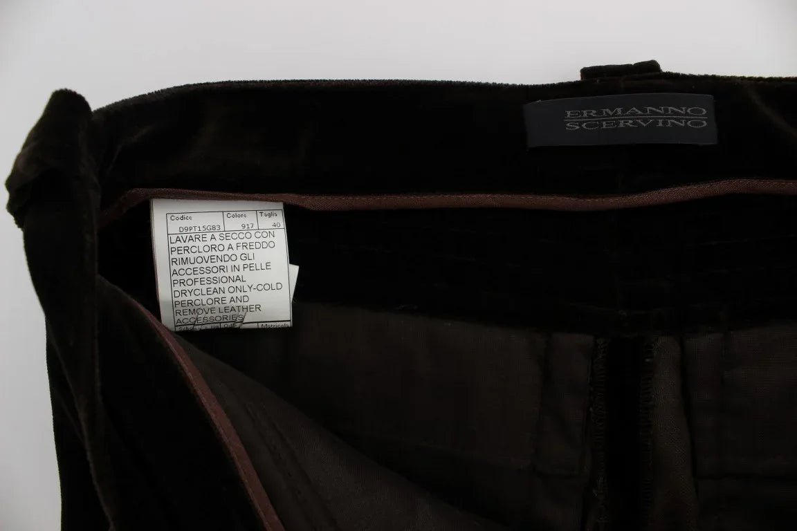 Ermanno Scervino Brown Cotton Velvet Zippers Slim Fit Pants - Zeiniez