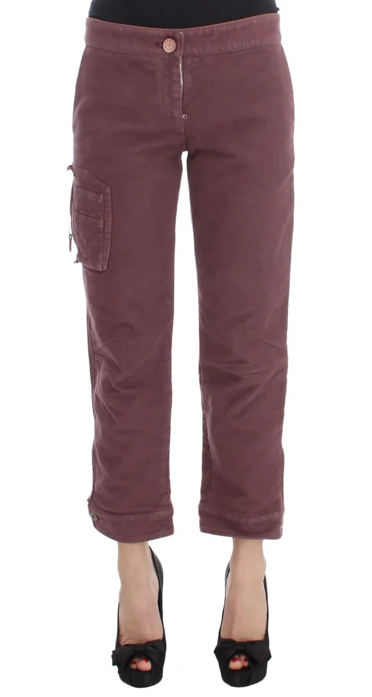 Ermanno Scervino Bordeaux Cotton Cropped Cargo Pants - Zeiniez