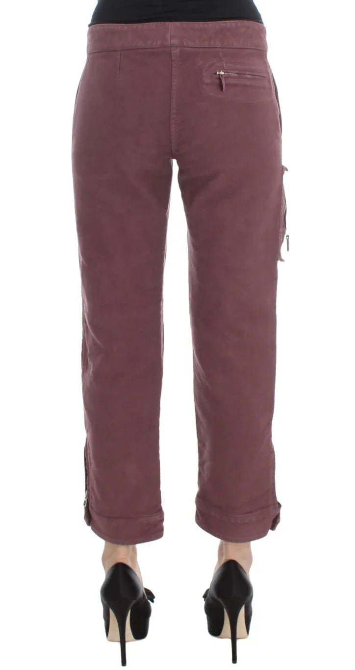 Ermanno Scervino Bordeaux Cotton Cropped Cargo Pants - Zeiniez