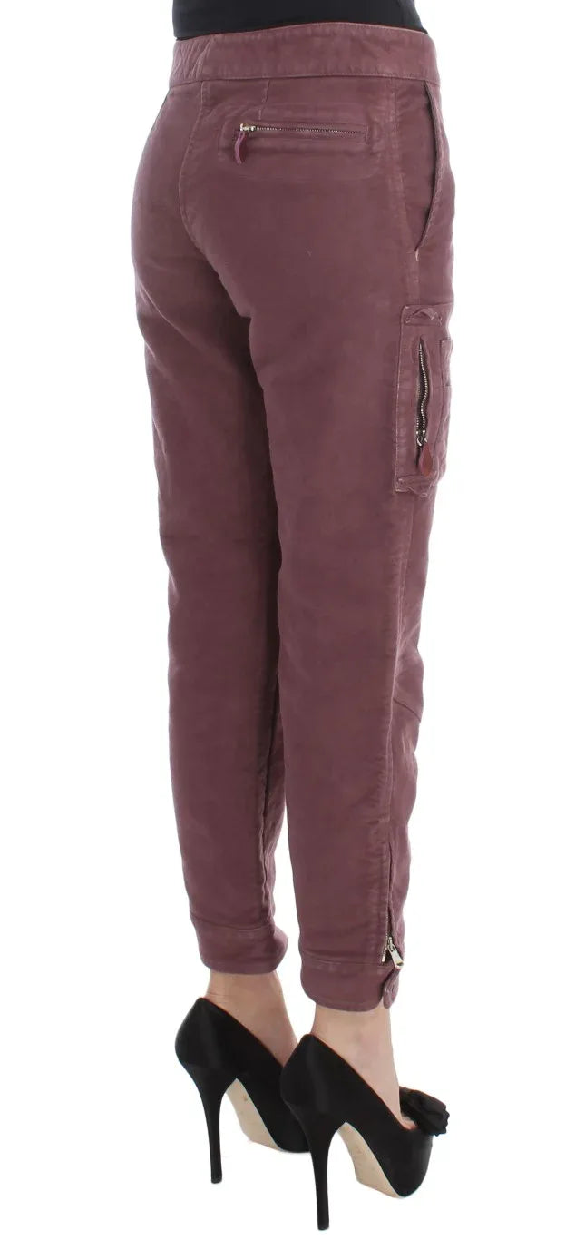 Ermanno Scervino Bordeaux Cotton Cropped Cargo Pants - Zeiniez