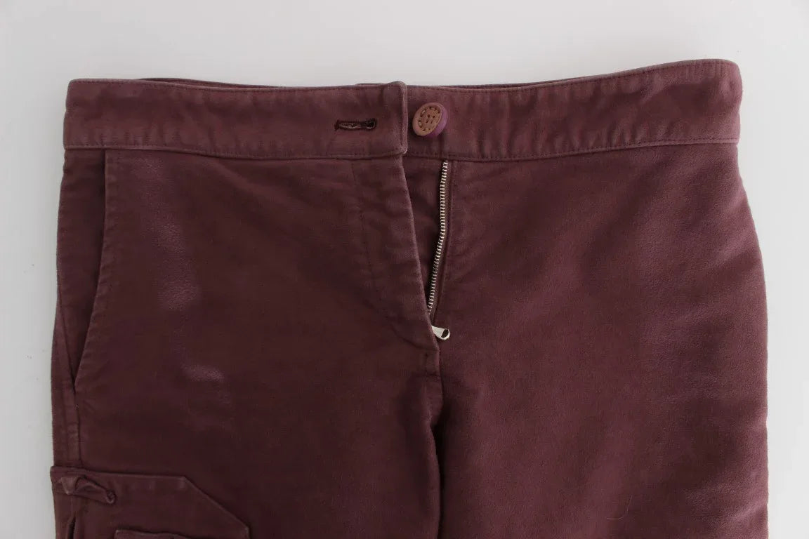 Ermanno Scervino Bordeaux Cotton Cropped Cargo Pants - Zeiniez