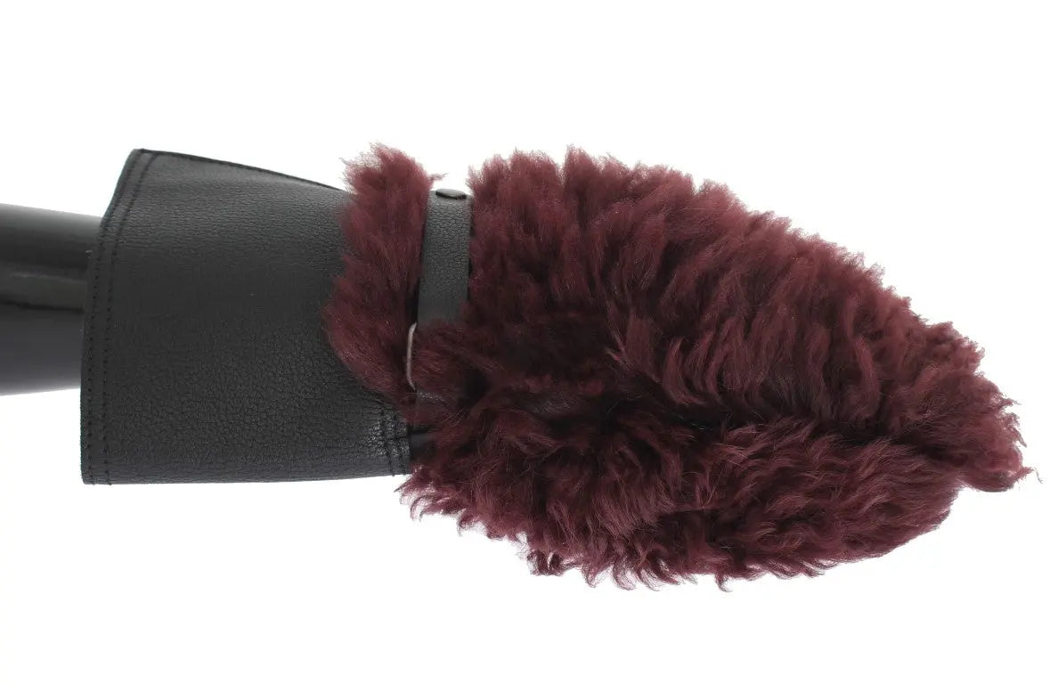 Dolce & Gabbana Black Leather Bordeaux Shearling Gloves - Zeiniez