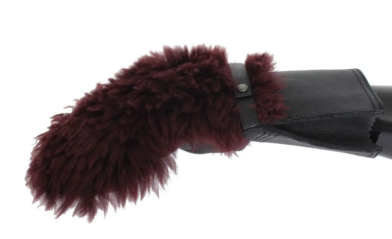 Dolce & Gabbana Black Leather Bordeaux Shearling Gloves - Zeiniez