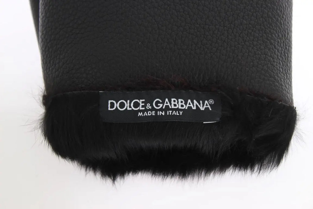 Dolce & Gabbana Black Leather Bordeaux Shearling Gloves - Zeiniez