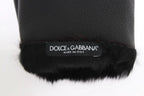 Dolce & Gabbana Black Leather Bordeaux Shearling Gloves - Zeiniez
