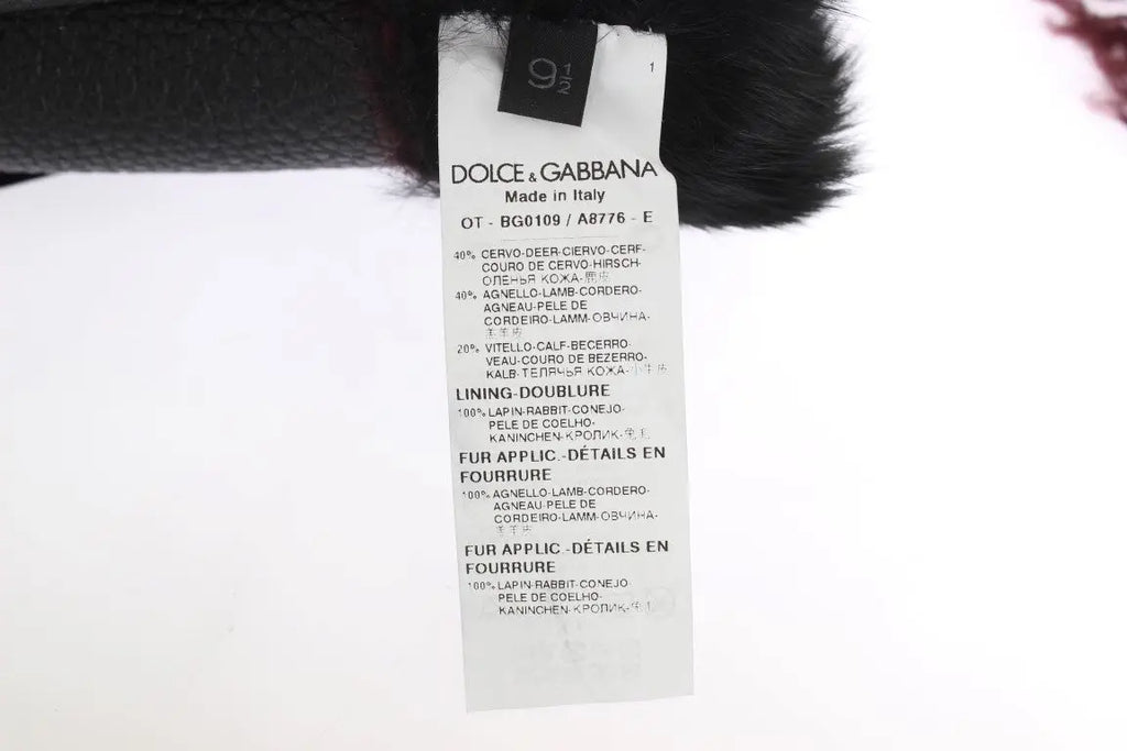 Dolce & Gabbana Black Leather Bordeaux Shearling Gloves - Zeiniez