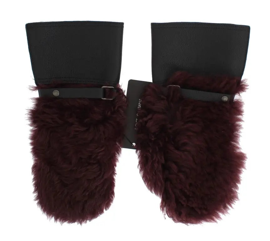 Dolce & Gabbana Black Leather Bordeaux Shearling Gloves - Zeiniez