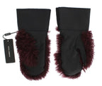 Dolce & Gabbana Black Leather Bordeaux Shearling Gloves - Zeiniez