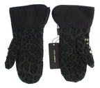 Dolce & Gabbana Gray Wool Shearling Studded Green Leopard Gloves - Zeiniez