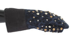 Dolce & Gabbana Gray Wool Shearling Studded Blue Leopard Gloves - Zeiniez