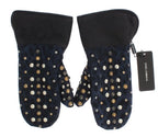 Dolce & Gabbana Gray Wool Shearling Studded Blue Leopard Gloves - Zeiniez